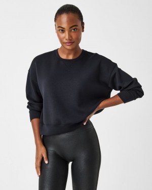 Spanx AirEssentials Crew Women's Tops Black | 21BSZILQV