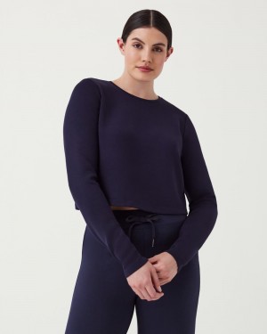 Spanx AirEssentials Cropped Long Sleeve Women's Tops Navy | 15WVALSOQ