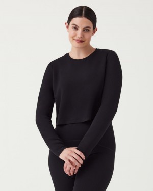 Spanx AirEssentials Cropped Long Sleeve Women's Tops Black | 37YEWXQBR