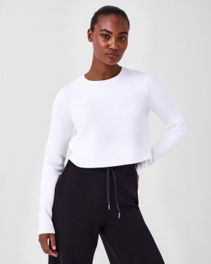 Spanx AirEssentials Cropped Long Sleeve Women's Tops White | 35ITNGVSE