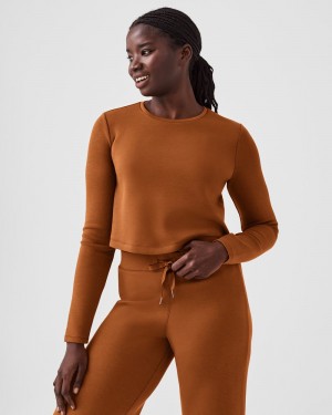 Spanx AirEssentials Cropped Long Sleeve Women's Tops Brown | 61SBUCRWF