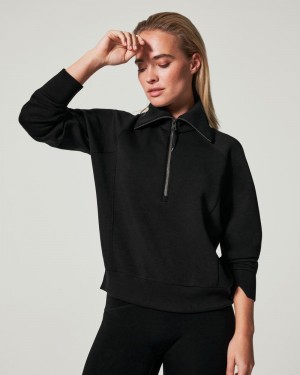 Spanx AirEssentials Half Zip Women's Tops Black | 90DIZQPJU