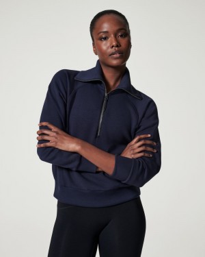 Spanx AirEssentials Half Zip Women's Tops Navy | 15PJEAMYT