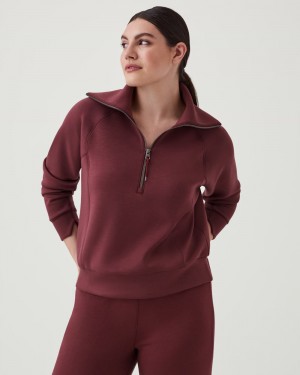 Spanx AirEssentials Half Zip Women's Tops Brown | 89QOJISVA