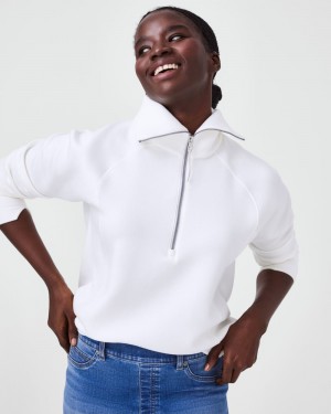 Spanx AirEssentials Half Zip Women's Tops White | 21DRJVQFP