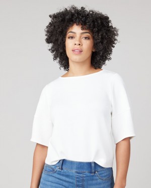 Spanx AirEssentials Puff Sleeve ‘At-the-Hip’ Women's Tops White | 89TQNWCUX