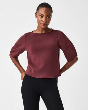 Spanx AirEssentials Puff Sleeve ‘At-the-Hip’ Women's Tops Brown | 86BYMQHLF