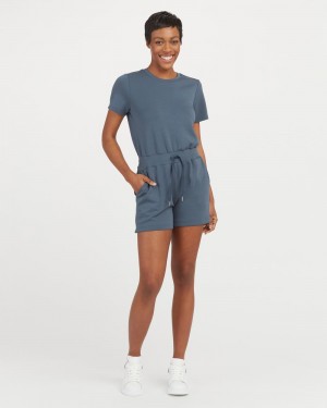 Spanx AirEssentials Short Sleeve Romper Women's Jumpsuits Blue | 81FQYZBTX