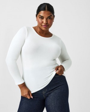 Spanx Better Base Long Sleeve Crew Women's Tops White | 25FETZQUA