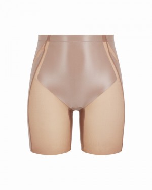 Spanx Booty-Lifting Mid-Thigh Women's Shorts Cafe Au Lait | 25SFTKMGY