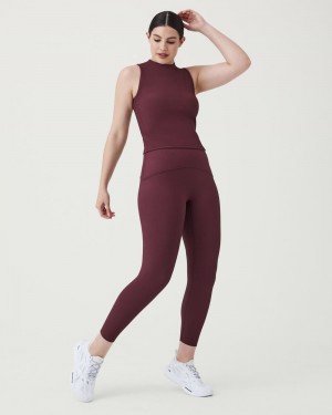 Spanx Booty Boost® Active Contour Rib 7/8 Women's Leggings Burgundy | 69XGARIYL