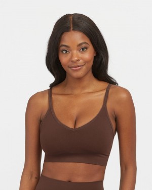 Spanx EcoCare Seamless Shaping Longline Women's Bralette Brown | 05QCZEPHK