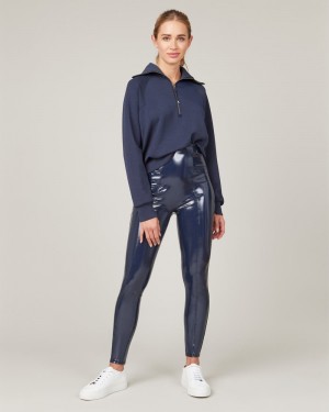 Spanx Faux Patent Leather Women's Leggings Navy | 50GABISEL