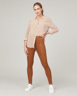 Spanx Faux Suede Women's Leggings Brown | 63ANWDXOT