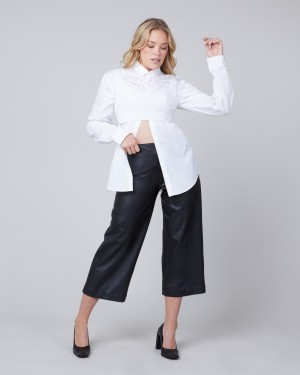 Spanx Leather-Like Culottes Women's Pants Black | 09OGXAMQV