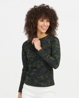 Spanx Long Sleeve Swim Shirt Women's Swimwear Green Camo | 89SEIACHU