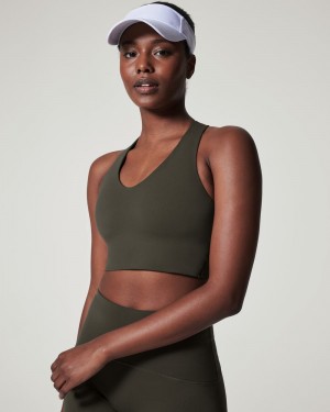 Spanx Longline Medium Impact Women's Sports Bras Olive | 07ILBYAGO