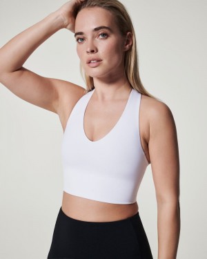 Spanx Longline Medium Impact Women's Sports Bras White | 38NMDRIWQ