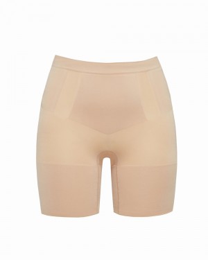 Spanx OnCore Mid-Thigh Women's Shorts Beige | 51MUPQANI