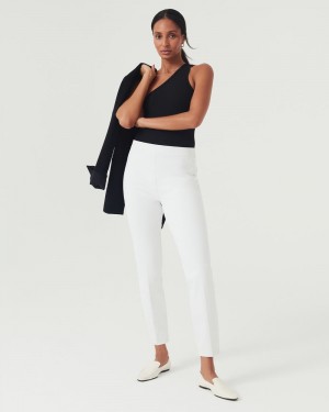 Spanx On-the-Go Ankle Slim Straight Pant with Ultimate Opacity Technology Women's Pants White | 94WGXVKUR