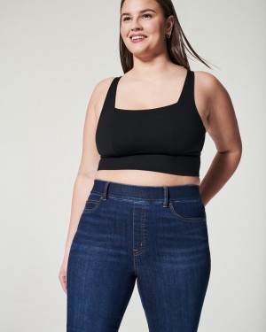 Spanx Ponte Square Neck Crop Women's Tops Black | 46TUKWSZA