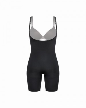 Spanx Power Open-Bust Mid-Thigh Women's Bodysuits Black | 41KMFBHYE