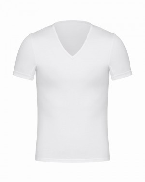 Spanx Sculpt Cotton V-Neck Men's Undershirts White | 98ASYWPXH