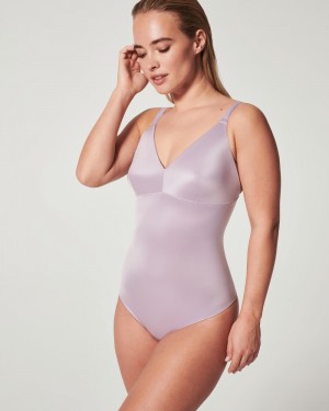 Spanx Shaping Satin Thong Women's Bodysuits Light Purple | 51AZBKURG