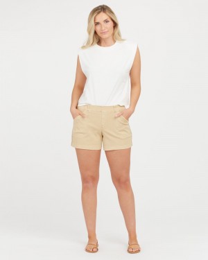 Spanx Stretch Twill, 4" Women's Shorts Khaki | 57TQNSCHM