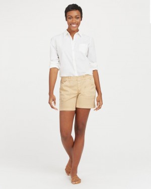 Spanx Stretch Twill, 6" Women's Shorts Khaki | 31KFEAMIR