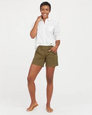 Spanx Stretch Twill, 6" Women's Shorts Olive | 87MAKVHGC