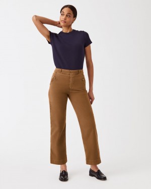 Spanx Stretch Twill Cropped Wide Leg Women's Pants Brown | 83FXLAVCM