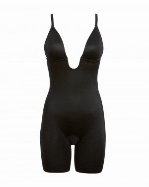 Spanx Suit Your Fancy Plunge Low-Back Mid-Thigh Women's Bodysuits Black | 21XNORDKM