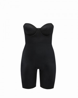 Spanx Suit Your Fancy Strapless Cupped Mid-Thigh Women's Bodysuits Black | 86AHVYIXW