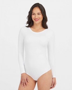 Spanx Suit Yourself Long Sleeve Scoop Neck Women's Bodysuits White | 24SOVHEZU