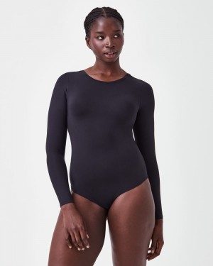 Spanx Suit Yourself Long Sleeve Scoop Neck Women's Bodysuits Black | 37EWYHRXK