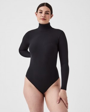 Spanx Suit Yourself Ribbed Long Sleeve Turtleneck Women's Bodysuits Black | 41ETGKYCW