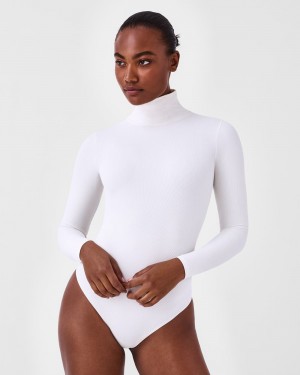 Spanx Suit Yourself Ribbed Long Sleeve Turtleneck Women's Bodysuits White | 84DYIARQK