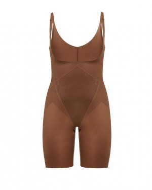 Spanx Thinstincts® 2.0 Open-Bust Mid-Thigh Women's Bodysuits Brown | 57POJVDZC