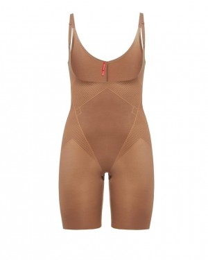 Spanx Thinstincts® 2.0 Open-Bust Mid-Thigh Women's Bodysuits Cafe Au Lait | 83ADCKSUM