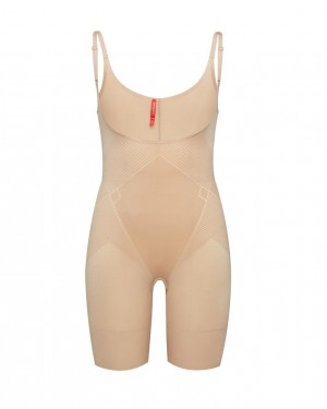 Spanx Thinstincts® 2.0 Open-Bust Mid-Thigh Women's Bodysuits Beige | 58MHFSIKE