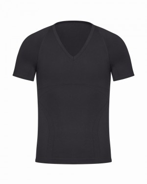 Spanx Ultra Sculpt Seamless V-Neck Men's Undershirts Black | 73LQTHDXG