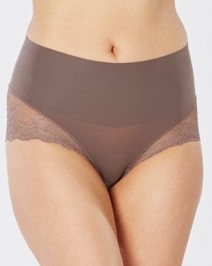 Spanx Undie-tectable® Lace Hi-Hipster Women's Panties Brown Grey | 38RPHEGUT