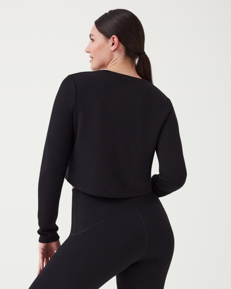 Spanx AirEssentials Cropped Long Sleeve Women's Tops Black | 37YEWXQBR