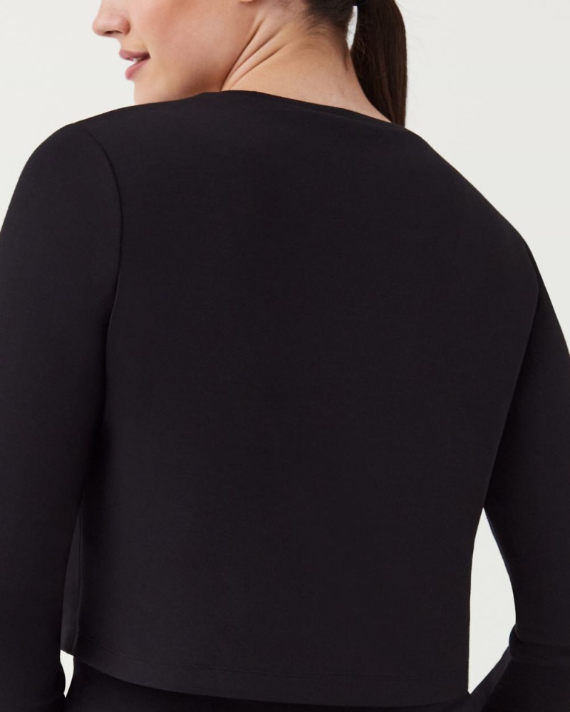 Spanx AirEssentials Cropped Long Sleeve Women's Tops Black | 37YEWXQBR