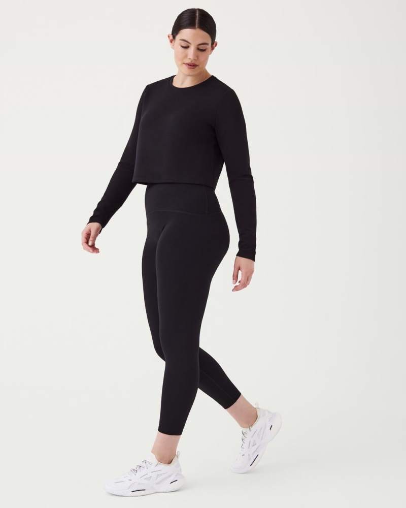 Spanx AirEssentials Cropped Long Sleeve Women's Tops Black | 37YEWXQBR