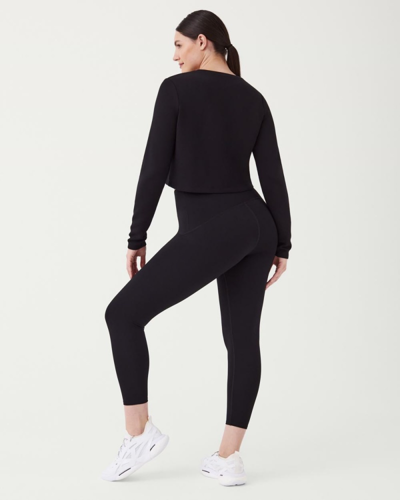 Spanx AirEssentials Cropped Long Sleeve Women's Tops Black | 37YEWXQBR