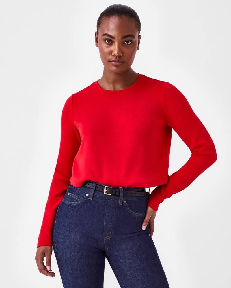 Spanx AirEssentials Cropped Long Sleeve Women\'s Tops Red | 78FKLOPNU