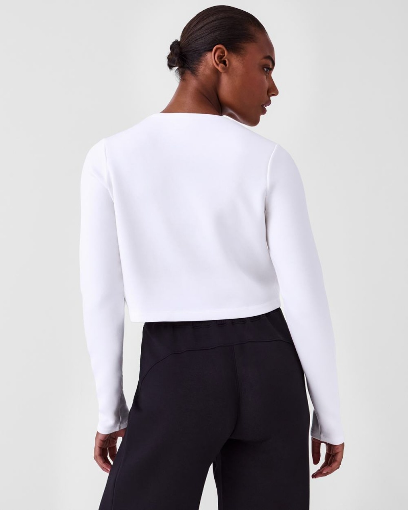 Spanx AirEssentials Cropped Long Sleeve Women's Tops White | 35ITNGVSE