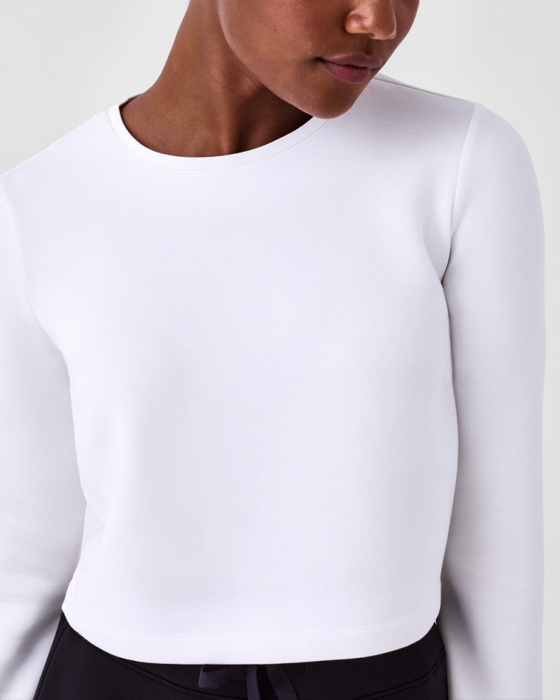 Spanx AirEssentials Cropped Long Sleeve Women's Tops White | 35ITNGVSE